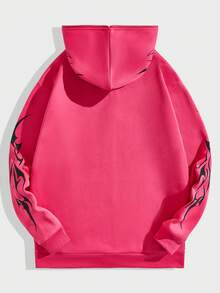 ROMWE MEN Goth Sudadera Con Capucha Con Cremallera Frontal Impresa Para Hombres - Rosa Fucsia - Ver 2
