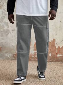 Manfinity VCAY Men Plus Top-stitching Flap Pocket Side Cargo Pants - Grey - View 6