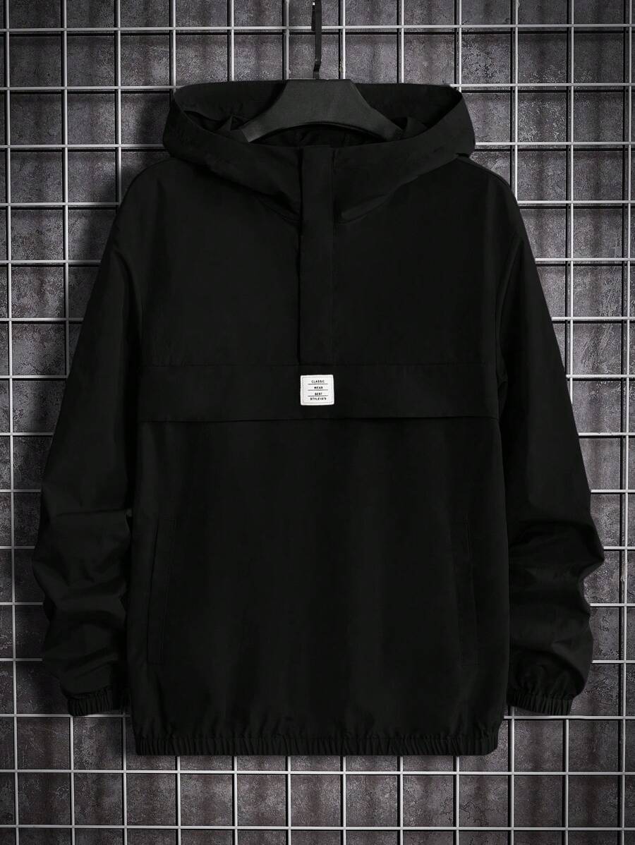 Manfinity BRENVOR 宽松男士长袖字母拼接连帽夹克，适合秋冬季穿着