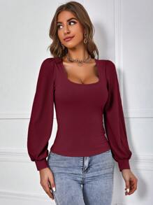 SHEIN Frenchy Women's Square Neck Long Sleeve T-shirt