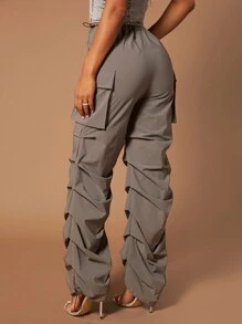 SHEIN SXY 純色褶皺褲 - 灰色 - 查看 2