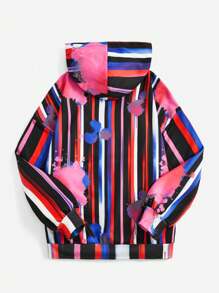 Willy Wonka and the Chocolate Factory X SHEIN Striped & Figure Graphic Hoodie