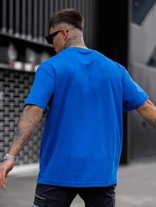 男款時尚休閒印花圓領短袖t恤 - 寶藍色 - 查看 2