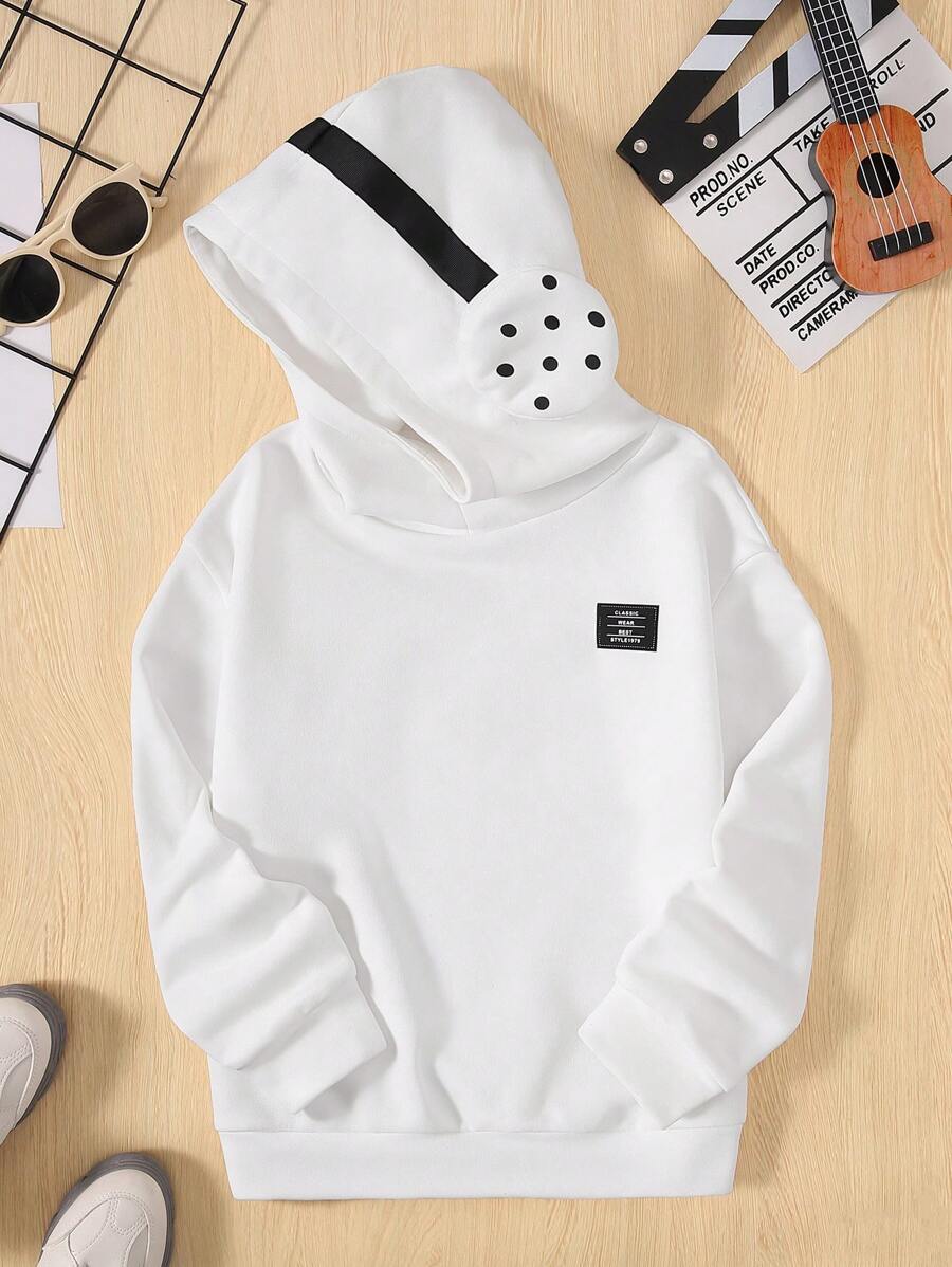 SHEIN 青少年男孩字母拼接细节卫衣 - 白色 - 查看 1