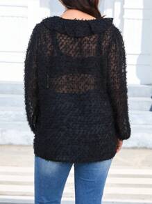 SHEIN Clasi Camisa Negra De Talla Grande Para Mujer Con Diseño De Piel Y Cuello De Encaje Floral - Negro - Ver 2