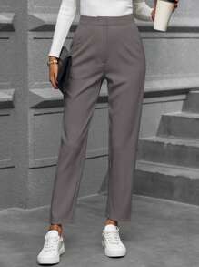 SHEIN LUNE Của phụ nữ Màu thuần Quần tây - Xám - Xem 1