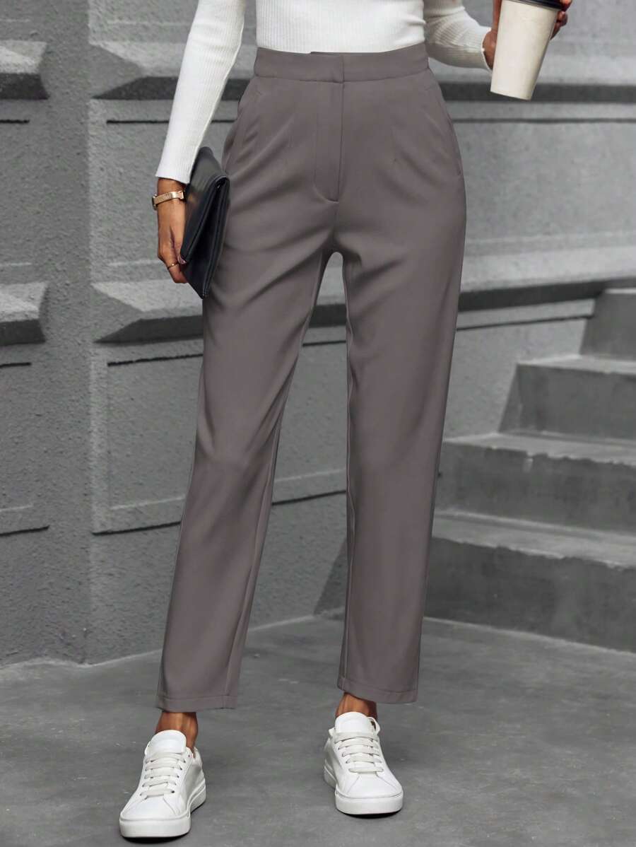 SHEIN LUNE Của phụ nữ Màu thuần Quần tây - Xám - Xem 1