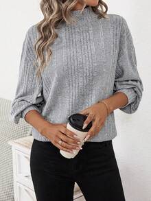 SHEIN LUNE Cổ giả Áo thun Thả vai - Màu Xám nhạt - Xem 5