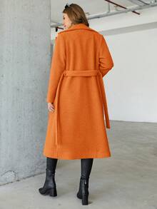 EURMUSE Của phụ nữ Quay xuống Vòng cổ Thắt lưng Len áo - Màu Cam cháy - Xem 2