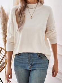 SHEIN Essnce 女式長袖毛衣 - 米色 - 查看 1