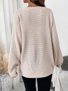 SHEIN Essnce 女式圓領落肩毛衣 - 卡其色 - 查看 2