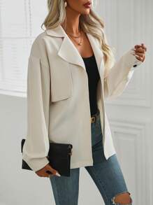 SHEIN LUNE Của phụ nữ màu trơn Áo khoác - Màu be - Xem 6