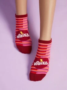 Willy Wonka and the Chocolate Factory X SHEIN 2 cặp Của phụ nữ Sọc Và In Tất mắt cá chân - Nhiều màu - Xem 7