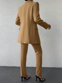 EURMUSE Solid Color Lapel Double Breasted Suit - Mustard Yellow - View 2