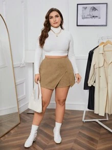 SHEIN Essnce Plus Size Split Skorts - Green - View 3