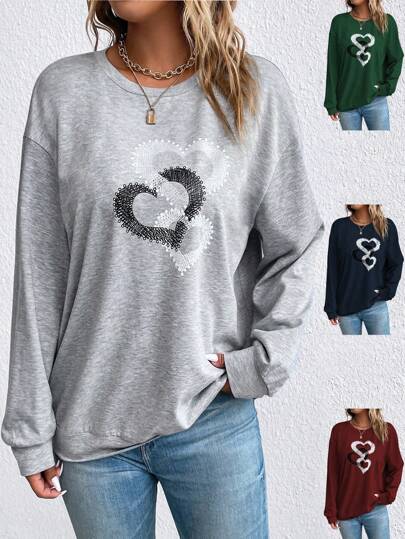 SHEIN LUNE Plus Storlek Sweatshirts Med Hjärtmönster