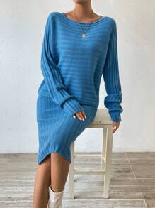 Chiquease Sweater De Manga Murciélago Y Vestido De Suéter Con Cami - Verde - Ver 6