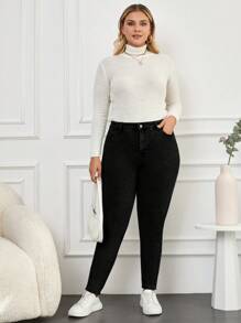 RueChic Grand Taille Noir Skinny Jeans Taille Haute - Noir - Voir 3