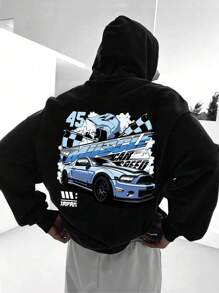 Manfinity EMRG Hoodie Térmico Con Gráficos De Coche Y Letra De Hombro Caído Para Hombres - Caqui - Ver 1