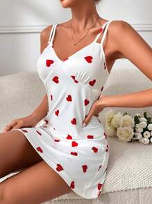 Women's Sleep Dress Pajama Dress With Heart Pattern - Multicolor - View 5