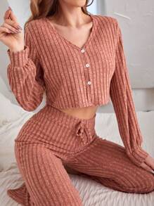 Damski Prążkowany Crop top I Sznurek do ściągacza Długi Spodnie Dom Nosić Komplety Biżuterii