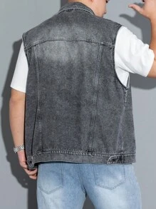 Manfinity Hypemode 男式翻領口袋牛仔馬甲,不含衬衫 - 灰色 - 查看 2