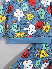 SHEIN Young Boy Cartoon Graphic Sweatshirt & Sweatpants - Blue - View 5