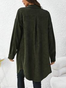 SHEIN LUNE Women's Single-breasted Button Shirt Dress - Army Green - View 2