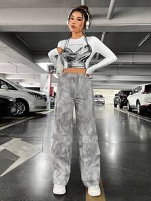 SHEIN PETITE Women's Printed Crop Top Tank - White - View 4