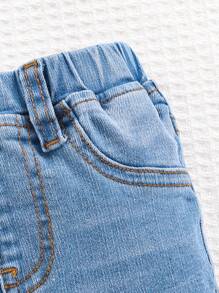 SHEIN Jean À Taille Élastique Pour Bébé Garçon, Convient Aux Tenues Simples Et Décontractées D'automne/hiver