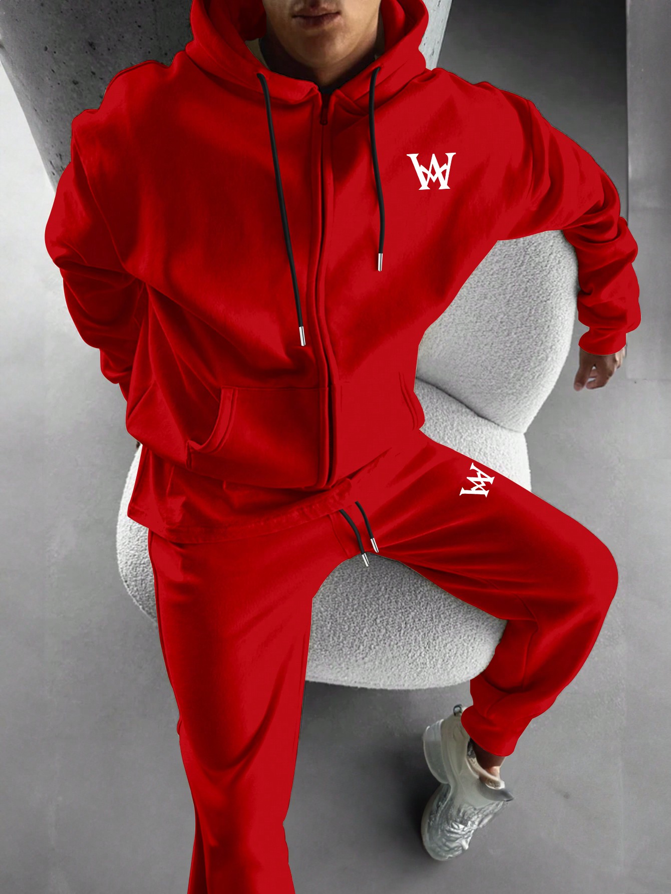 Manfinity Hypemode Men's Plus Size Letter Printed Hoodie And Pants Set