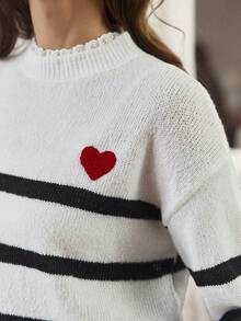 SHEIN Frenchy Women's Stripe Drop Shoulder Sweater - Black and White - View 6