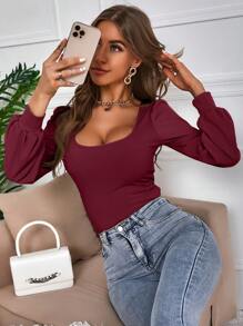SHEIN Frenchy Women's Square Neck Long Sleeve T-shirt