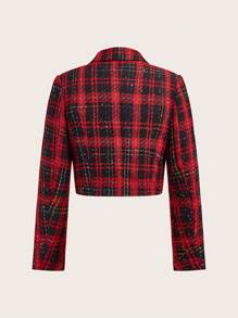 SHEIN Clasi 格紋雙排釦粗花呢西裝外套 - 彩色 - 查看 2