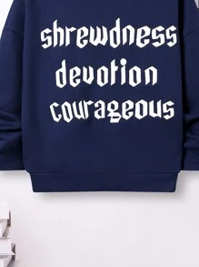 SHEIN 青少年男孩标语图案落肩保暖卫衣 - 藏蓝色 - 查看 3