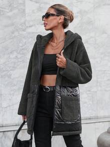 RueChic Women's Hooded Padded Coat - Dark Grey - View 1