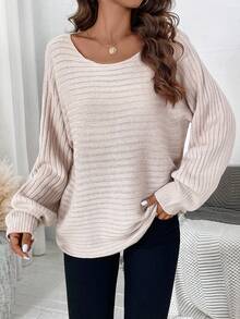 SHEIN Essnce 女式圓領落肩毛衣 - 卡其色 - 查看 5