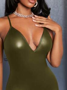 Slaydiva Chặt Phù hợp Áo liền quần Với Bên Túi Và Dây đai - xanh quân đội - Xem 5