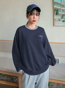 DAZY Tay áo dài Áo nỉ Với In Đồ họa - Màu xanh hải quân - Xem 3