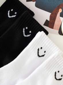4pairs Black & White Mid-calf Socks For Teenagers, All Seasons