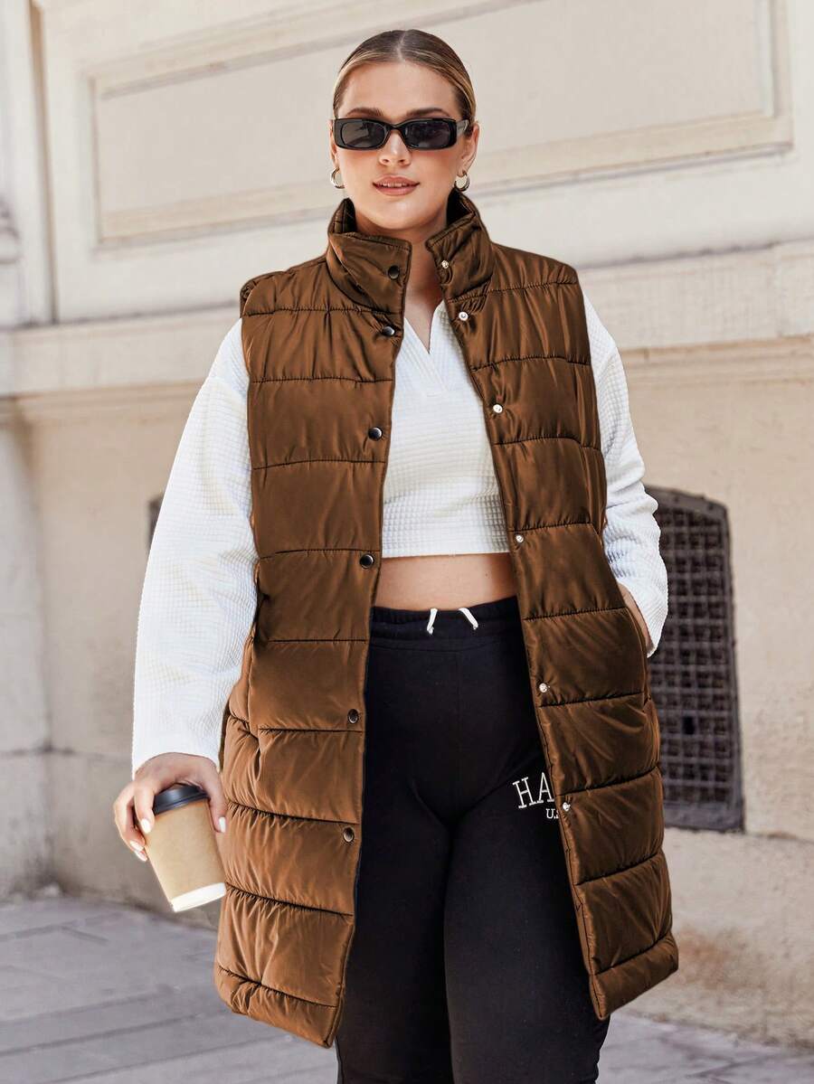 RueChic Không tay Kích thước lớn Đôi ngực áo - màu nâu - Xem 1