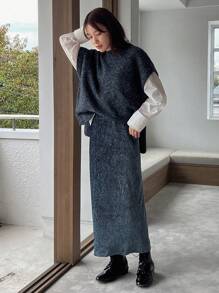 FRIFUL Women'S Back Split Hem Skirt - Blue - View 4