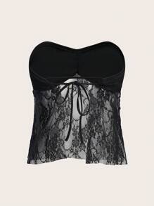 EgrlEra Women's Lace Splice Tube Top Y2K Outfit  - Black - View 2