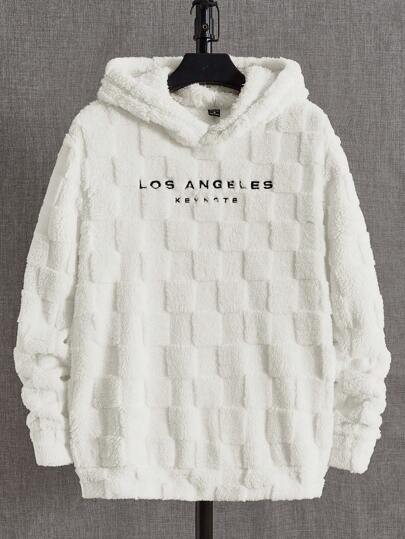 Manfinity BRENVOR Men Letter Embroidery Drawstring Flannel Hoodie, For Fall Winter