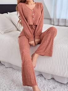 Damski Prążkowany Crop top I Sznurek do ściągacza Długi Spodnie Dom Nosić Komplety Biżuterii