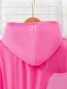 SHEIN Tween 女童粉色字母印花连帽衫和针织吊带裙 2 件套服装 - 玫紅色 - 查看 5