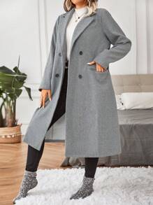 SHEIN Unity Talla grande Abrigo de cuello con solapa de doble botonadura - Gris - Ver 7