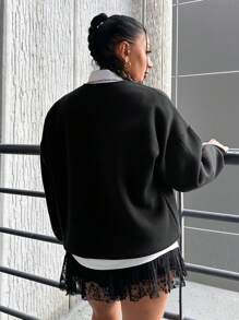 RueChic Plus 1pc Dandelion Print Drop Shoulder Sweatshirt - Black - View 2