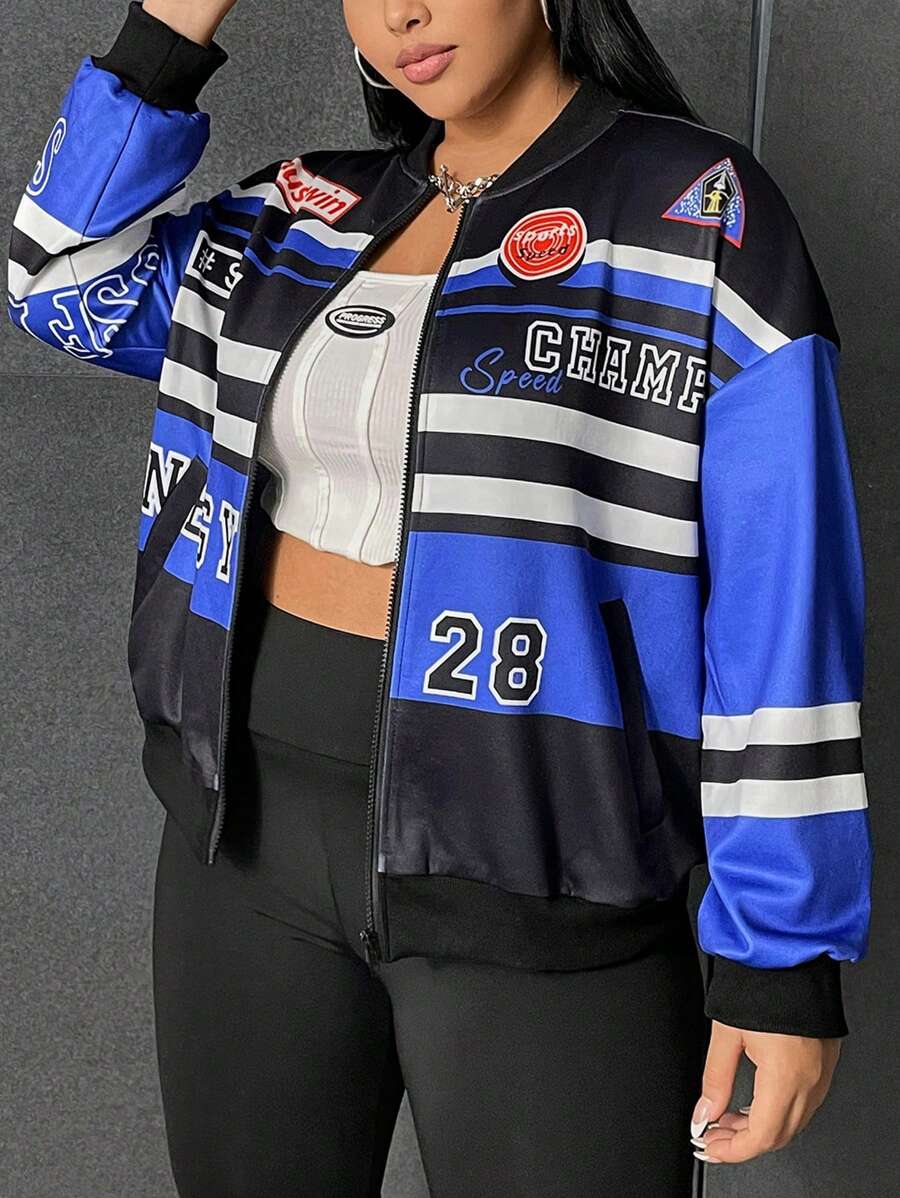 Coolane Chaqueta De Mujer De Talla Grande Con Impresión De Letra Y Digital - Multicolor - Ver 1