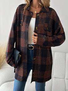 SHEIN LUNE 女性千鳥格常規外套 - 彩色 - 查看 4